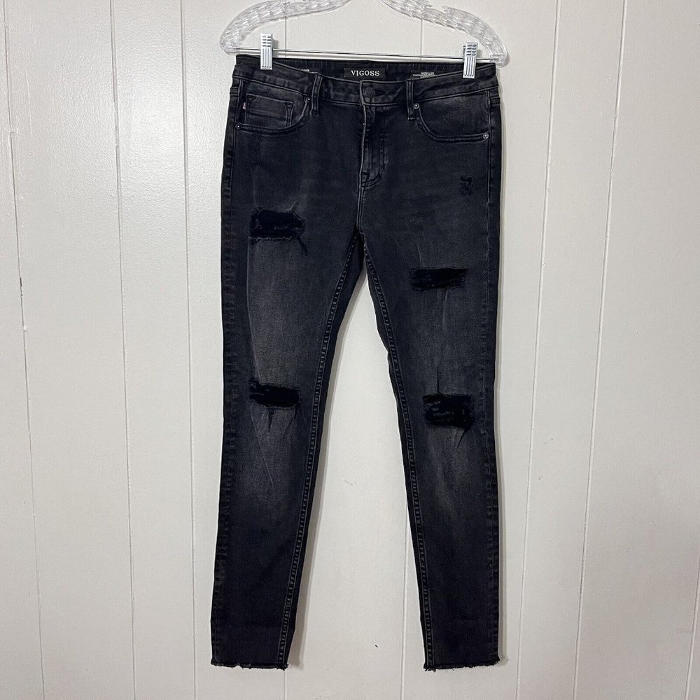 Vigoss The Jagger Skinny Black Jeans Raw Hem Women's Size 29x29 EUC